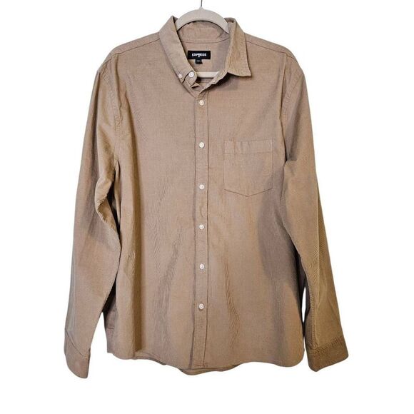 Express men's tan corduroy button down.  Size XL (17-17.5). - Picture 1 of 4